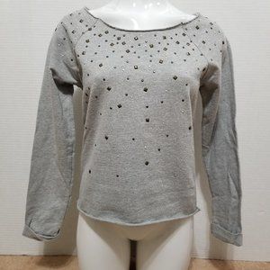 Sushi Flower top Medium studded rhinestone raw hem bling embellished bedazzled